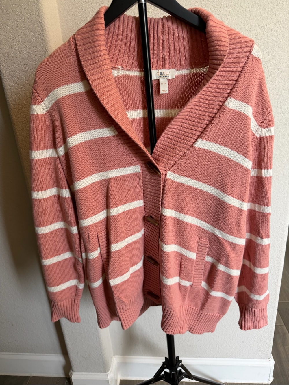 d. & co. Heritage Pink Striped Shawl Collar Cardigan XL